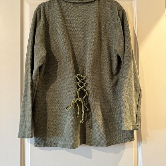 Vintage Women's Norm Thompson Cardigan Sweater Tie Back Green Large Tencel - Picture 3 of 3